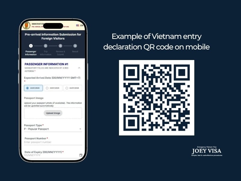 Example of Vietnam entry declaration QR code on mobile