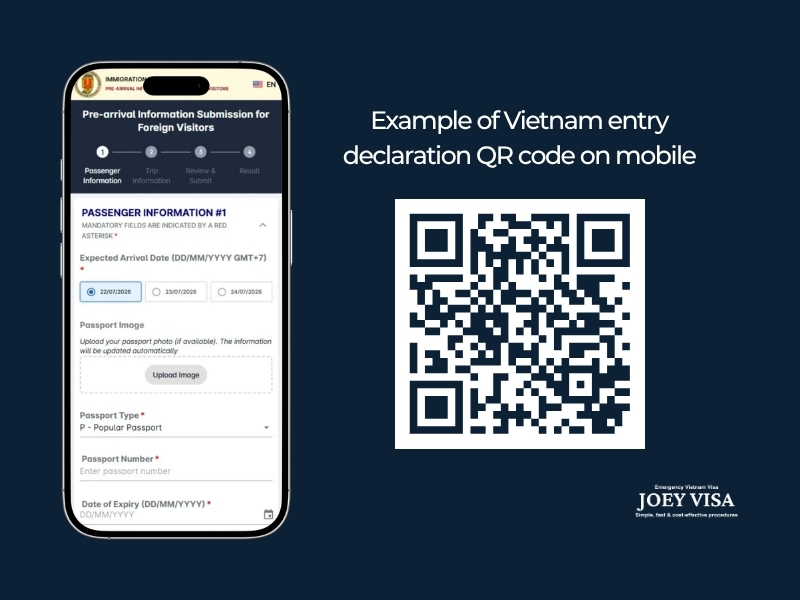 Example of Vietnam entry declaration QR code on mobile