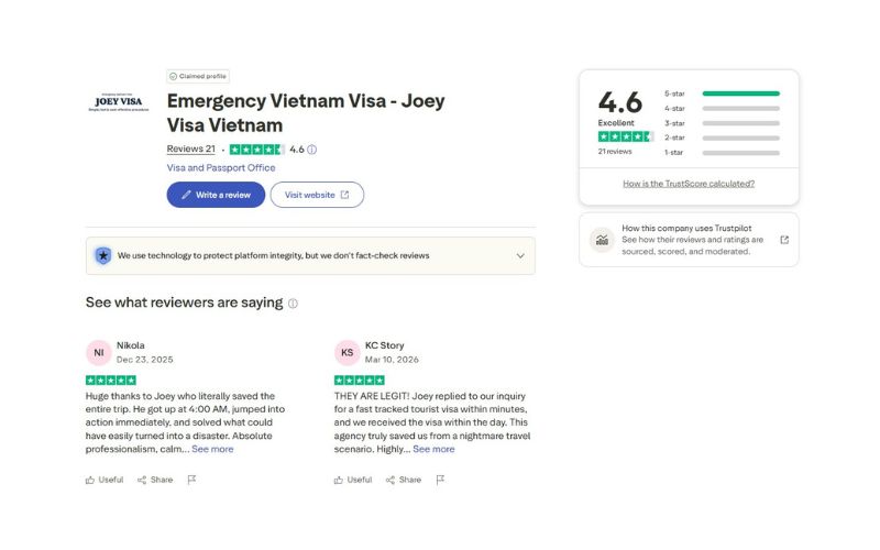 Search for Joey Visa Vietnam on Trustpilot.