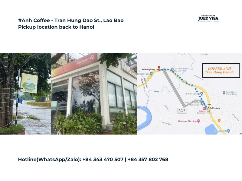 Anh Coffee pickup location in Lao Bao for the return trip to Hanoi