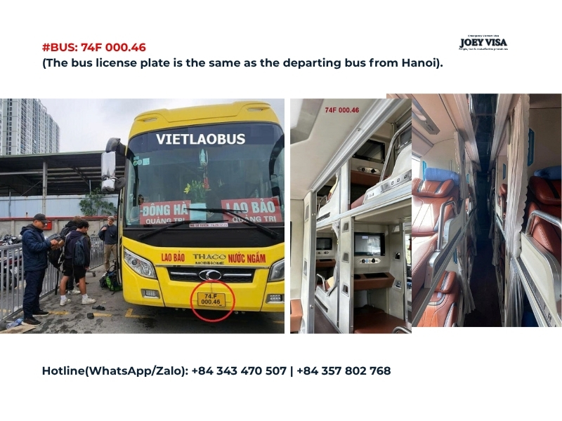 Sleeper bus interior and license plate for Vietnam visa run logistics